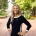 woman in a navy blue dress